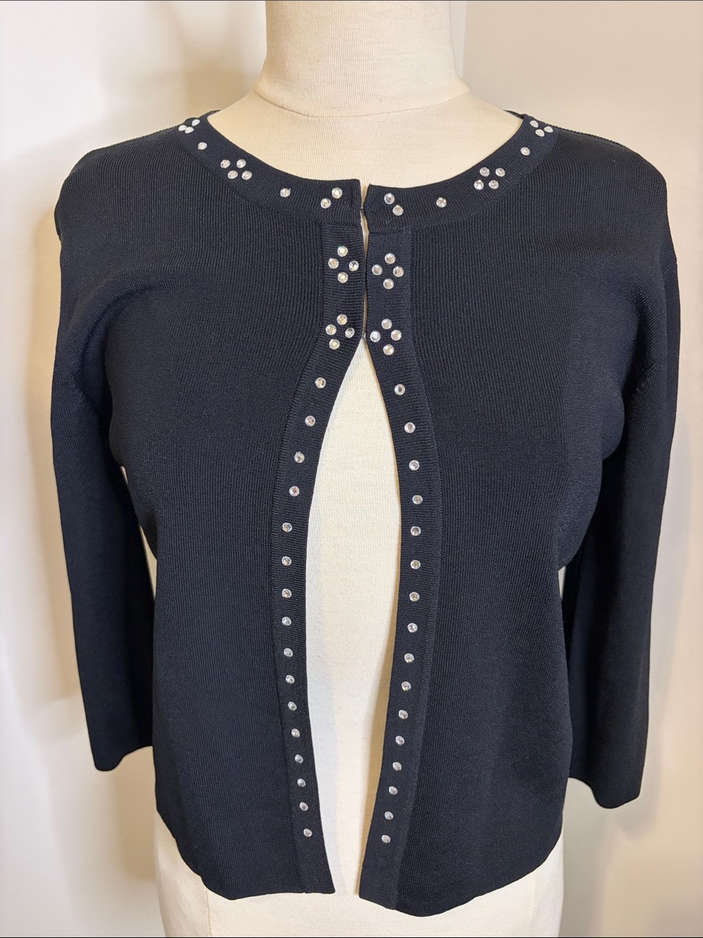 JOSEPH A. Black Rhinestone Embellished Open Front Cardigan SIZE LARGE